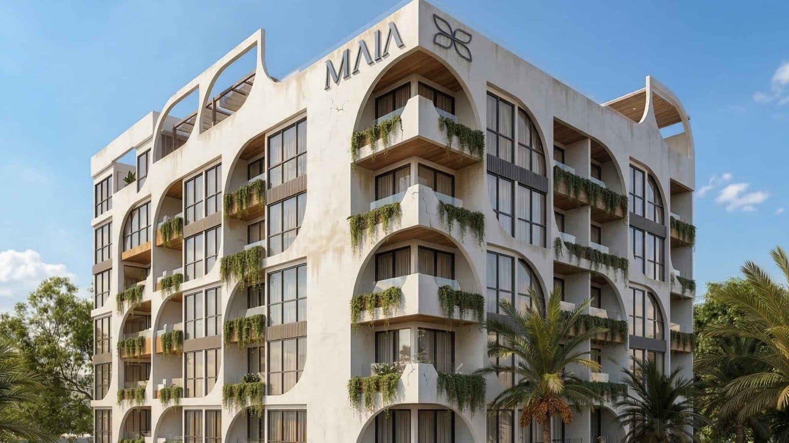 Rendering of the Maia building facade, with its name at the top